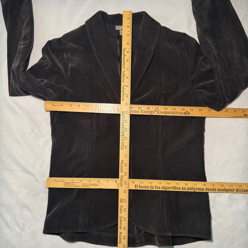 J Jill Black Corduroy Blazer Jacket Sz 8 Shawl Collar Button Front Ruffle Sleeve - Picture 4 of 7